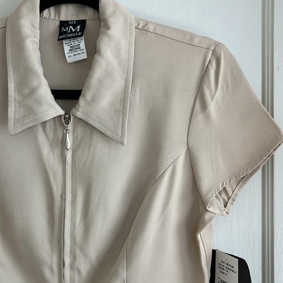 90s Vintage Deadstock NWT Tan Zip Front Blazer / Top Fitted Collar Top Size M - Picture 2 of 16